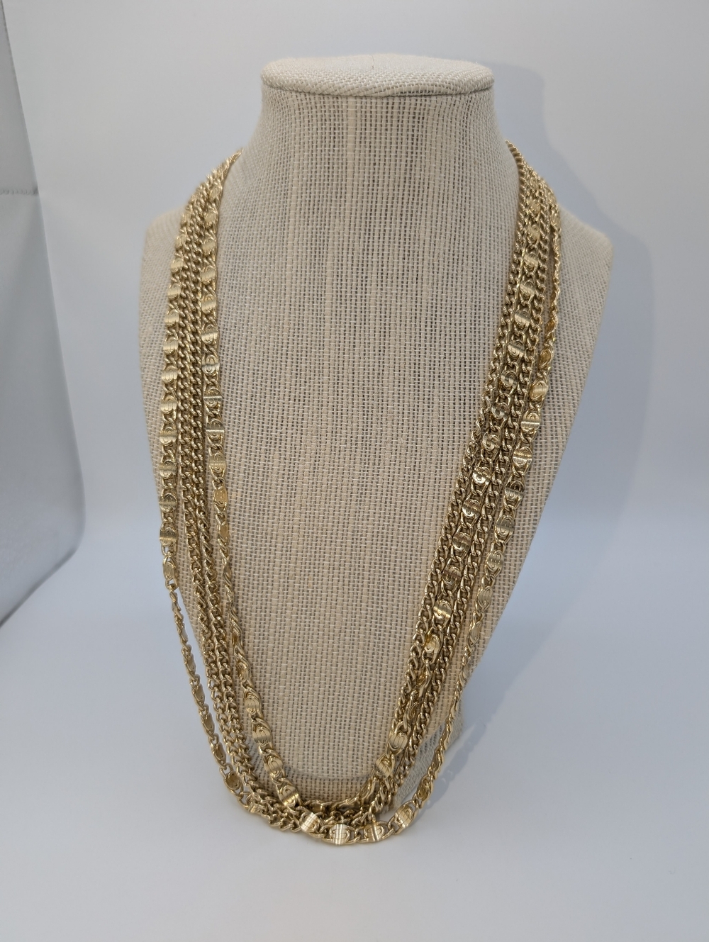 Vtg Sarah Coventry Gold Tone 4 Strand Necklace 25" Chunky